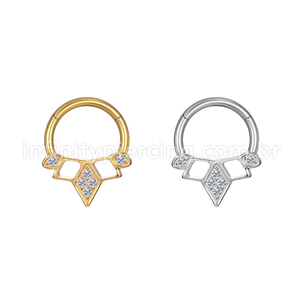 Piercing Argola Aço Cirúrgico Segmento Articulado Detalhada Vazada Zircônia Cravejada